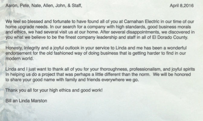 First slide image Thank You Letter for Carnahan Electric April 8, 2016
