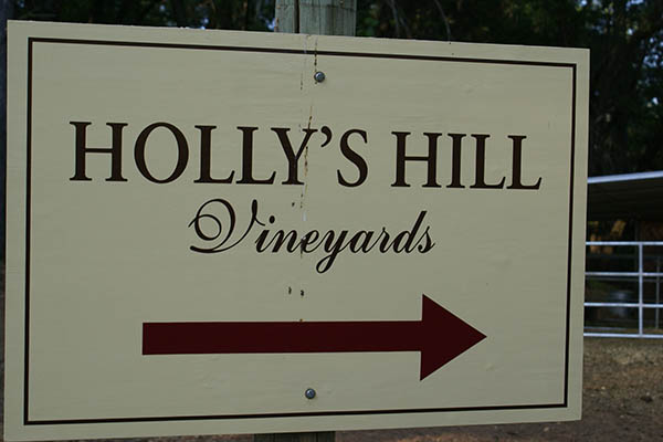 Fourth slide image Holly's Hill Vinyard sign